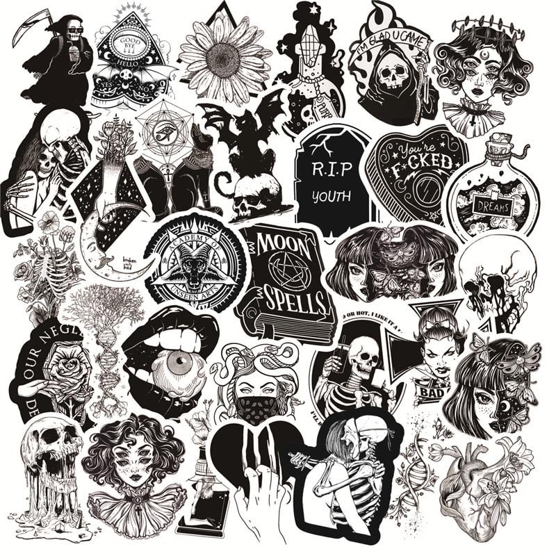 50 Black White Goth Horror Stickers Morbitorium